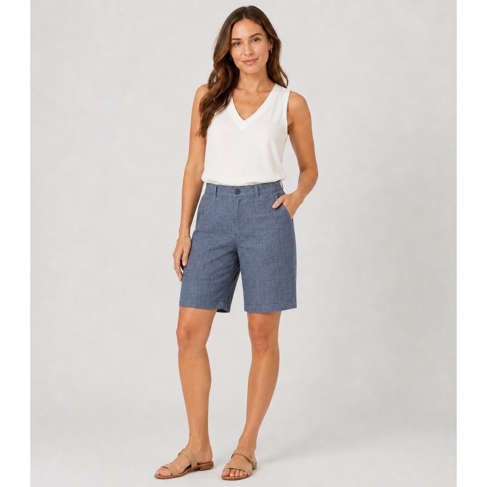 Croft‎ & Barrow Bermuda Shorts Womens 6 Classic Fit Stretch Blue Chambray Cotton